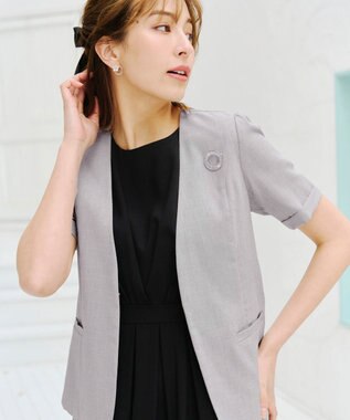 Tiaclasse 【洗える】  麻調半袖ジャケット グレージュ