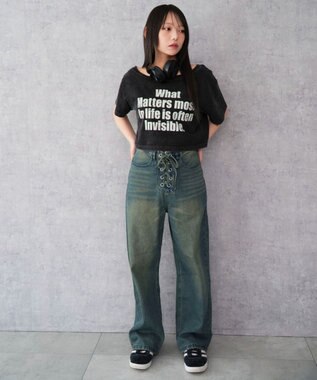 WEGO レースアップデニムパンツ デニム中濃加工色