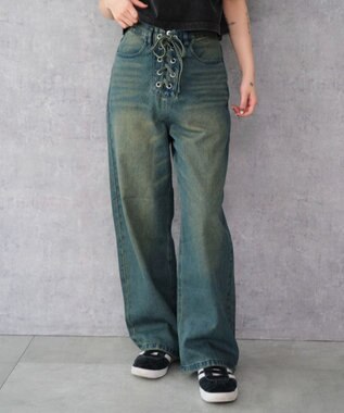 WEGO レースアップデニムパンツ デニム中濃加工色