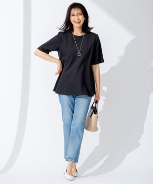 洗える】コットンピケジャージー 5分袖フレアーカットソー / 23区 S 