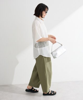 Green Parks レース切替５分袖シャツ White