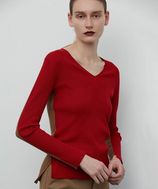 BEIGE， LA MONNAIE / Vネックニット Red×Camel