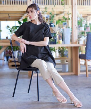 Tiaclasse 【洗える】デニムチュニックブラウス ブラック