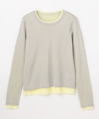 ANY カラーレイヤードニットTシャツ グレー×イエロー