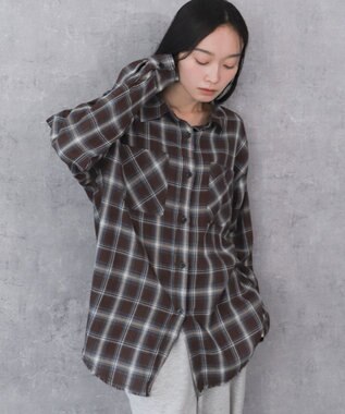 WEGO チェックBIGシャツ ブラウン