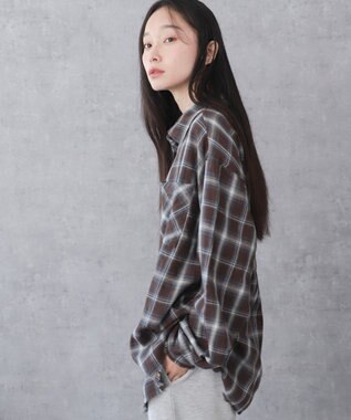 WEGO チェックBIGシャツ ブラウン