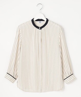 J.PRESS LADIES 【洗える】 バックサテンランダムストライプ バンドカラー ブラウス ベージュ系1
