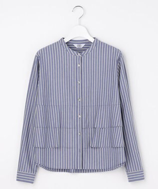 J.PRESS LADIES ストライプジャージー フリル カットソー ネイビーベース系