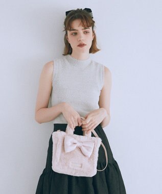 Maison de FLEUR サテンリボンファー2Wayスクエアトートバッグ