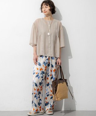 23区 カラーリリープリント ワイド パンツ ベージュ系