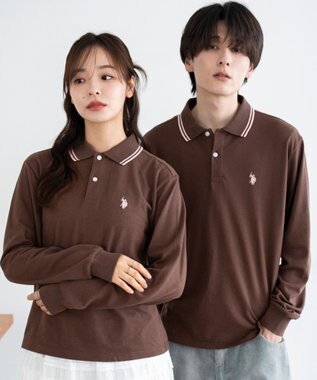 WEGO 【25年秋冬新作/ユニセックスITEM/SMLサイズ展開】別注USPOLOラインポロシャツ（長袖） ブラウン