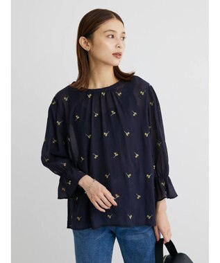 Green Parks シアー刺繍ブラウス Dark Navy