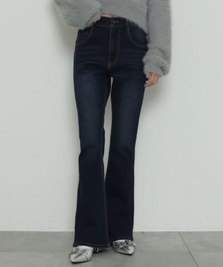 WEGO ストレッチフレアデニムパンツ デニム濃色