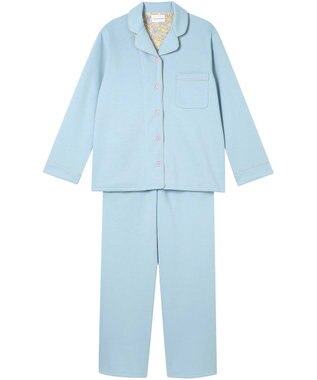 une nana cool 【綿混】ハイゲージダブルエアー 長袖開襟パジャマ MADE WITH LIBERTY FABRIC サックスブルー