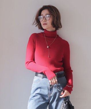 WEGO 【2025年秋冬新作】リブタートルニット レッド