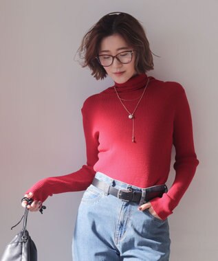 WEGO 【2025年秋冬新作】リブタートルニット レッド