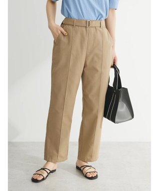 Green Parks 綿麻混バックルベルト付テーパードパンツ Dark Beige