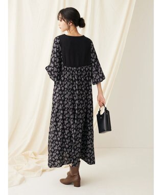 CRAFT STANDARD BOUTIQUE レーヨンキルト切り替えワンピース Flower Black