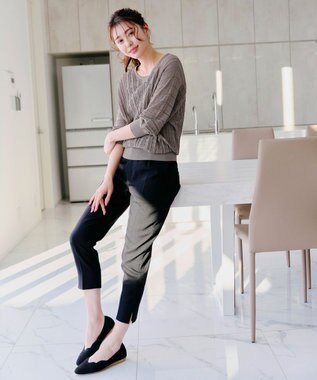 Tiaclasse 【洗える】透かし編みドルマンニットトップス モカ