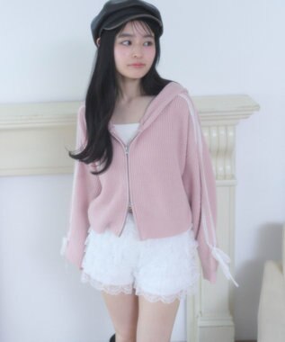 WEGO レースリボンニットパーカー ピンク