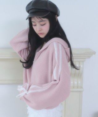 WEGO レースリボンニットパーカー ピンク