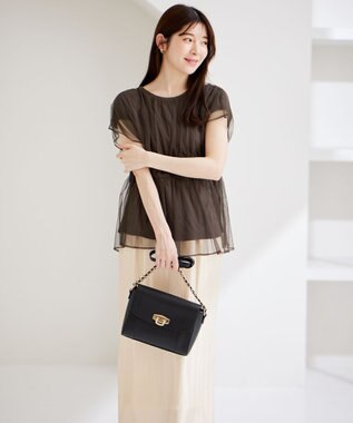 ANY SIS 【洗える】チュールペプラム ブラウス ダークブラウン系