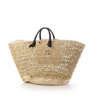 UNBILLION perche モロッコ椰子透かし編み×姫路レザー結びハンドルカゴバッグ ブラック