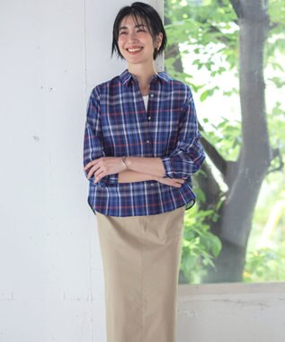 J.PRESS LADIES S コットンリネン Light マドラスチェック シャツ ネイビー系