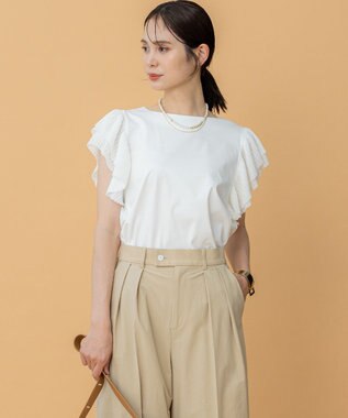 組曲 プリーツコンビフレンチスリーブ カットソー アイボリー系