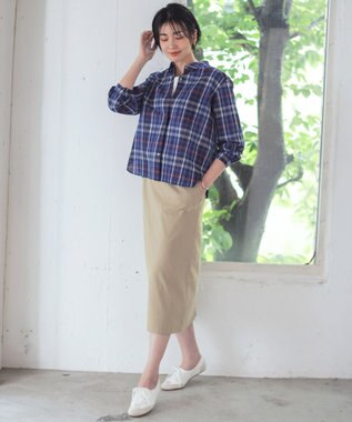 J.PRESS LADIES S コットンリネン Light マドラスチェック シャツ ネイビー系