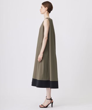 ICB L 【洗える】RENUソフトタイプライター ノースリーブワンピース カーキ×ブラック系