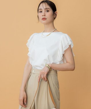 組曲 プリーツコンビフレンチスリーブ カットソー アイボリー系
