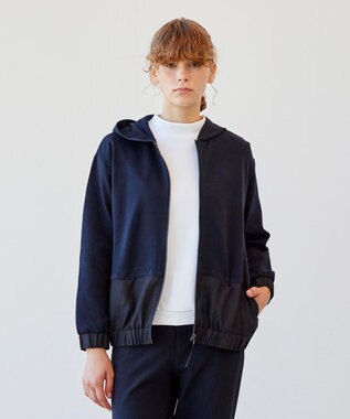 23区GOLF 【23Fondation/WOMEN】コンビ素材 フーディパーカー ブラック系