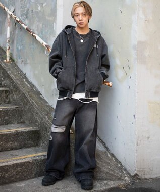 WEGO ワーカーズフードブルゾン デニムブラックソノタ