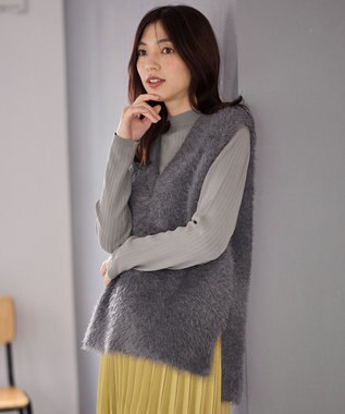 ANY L 【洗濯機可】フェザーニットベスト チャコール