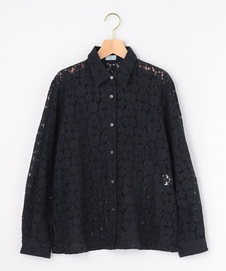 組曲 【先行予約・WEB限定】フラワーラッセルレースシャツライク ブラウス ネイビー系