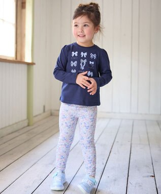 ANY KIDS 総柄フルレングスレギンス サックスブルー×小花柄