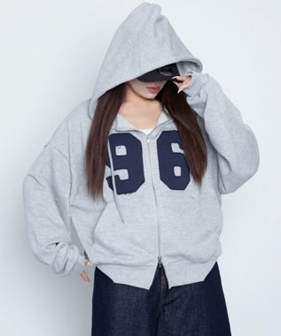 WEGO グラフィックZIPパーカー 杢グレー