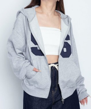 WEGO グラフィックZIPパーカー 杢グレー