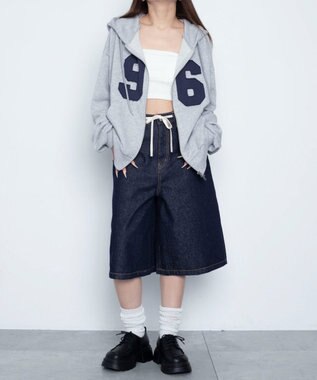 WEGO グラフィックZIPパーカー 杢グレー