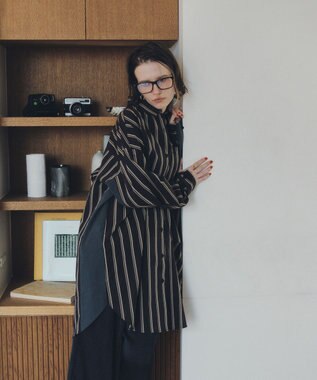 YECCA VECCA 2way袖デザインロングシャツ Stripe Black