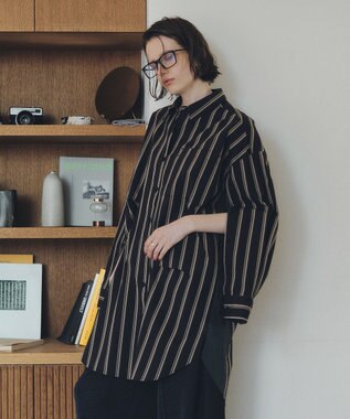 YECCA VECCA 2way袖デザインロングシャツ Stripe Black