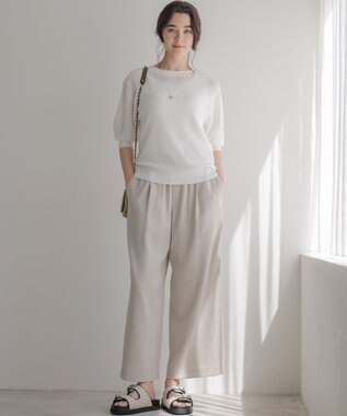 組曲 ライトリネンライクイージーワイド パンツ ベージュ系