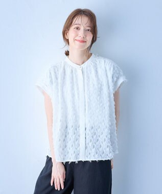 ANY 【洗濯機可】フェザーカットジャガードブラウス ホワイト