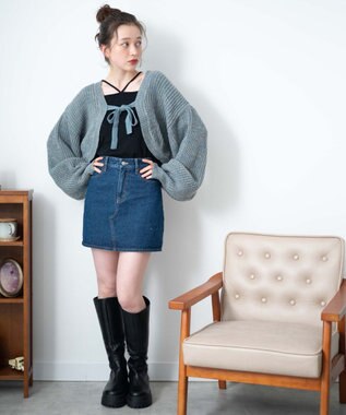 WEGO リボンニットボレロ サックス