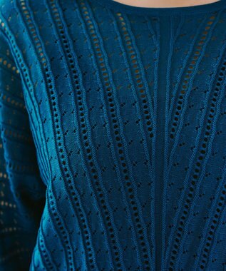 Tiaclasse 【洗える】透かし編みドルマンニットトップス ターコイズ