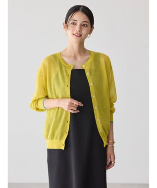 AMERICAN HOLIC バイカラーシアーニットカーディガン Yellow