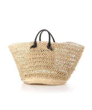 UNBILLION perche モロッコ椰子透かし編み×姫路レザー結びハンドルカゴバッグ ブラック