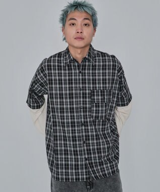 WEGO 【ユニセックス着用ITEM/MLサイズ展開】チェックレイヤードシャツ（LS） ブラックチェック1