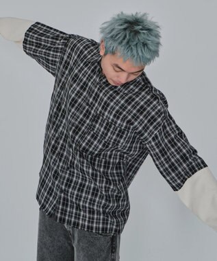 WEGO 【ユニセックス着用ITEM/MLサイズ展開】チェックレイヤードシャツ（LS） ブラックチェック1